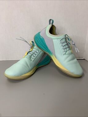 Clove Size- Woman’s 12.5 Men’s 11 Seafoam Green,Aqua,Yellow Slip-on shoe.